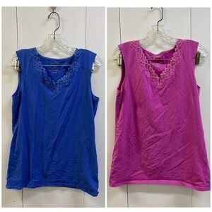 Wild Fable Blue and Pink Lace Trim Tank Tops